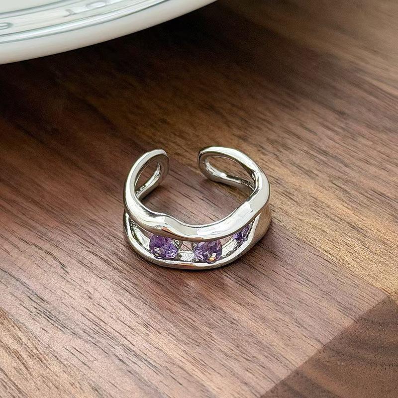 Nine Purple Fire Purple Diamond Super Immortal Zir*****Pen Ring Exquisite Light Luxury High-End Niche Design Stacked Ring Girl