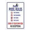 PC Pool Rules D Iron Tin Sign  No Diving No Running No Peeing Metal Painting for Outdoor Backyard Swimming Pool Wall Decor