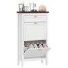 Shoe Cabinet with 2 Flip Drawers, Farmhouse Narrow Shoe Storage Cabinet with Adjustable Shelves, White