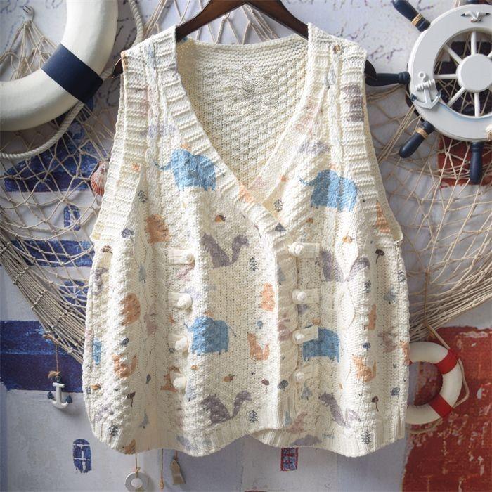 Japanese-style Soft Girl Literary Fresh Floral Knitted Sweater Vest Vintage Button Sleeveless Vest Waistcoat