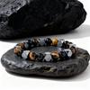 0.31 Inch Natural Stone Beaded Bracelet for Men, Tiger Eye Hematite Punk Protective Bracelet