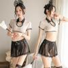 Maid Uniform Cosplay Sexy Women Perspective Erotic Lingerie Lace Pierced Top Short Skirt Set