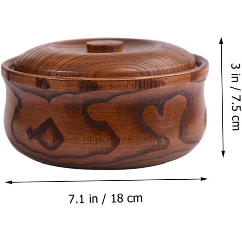 Decorative Wooden Bowl with Lid Premium Solid Wood Serving Bowl for Salad Rice Noodles and Soup and Easy To Clean Home and Restaurant Use
