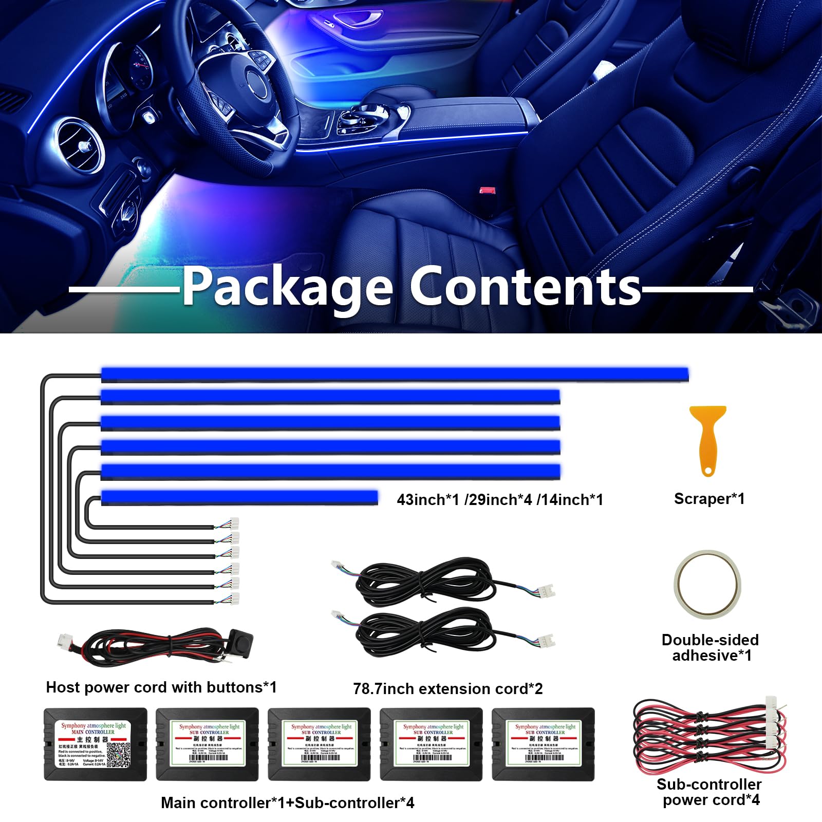 

Full Color Streamer Car Ambient Lights RGB 64 Color Universal LED Interior Hidden Acrylic Strip Symphony Atmosphere Lamp