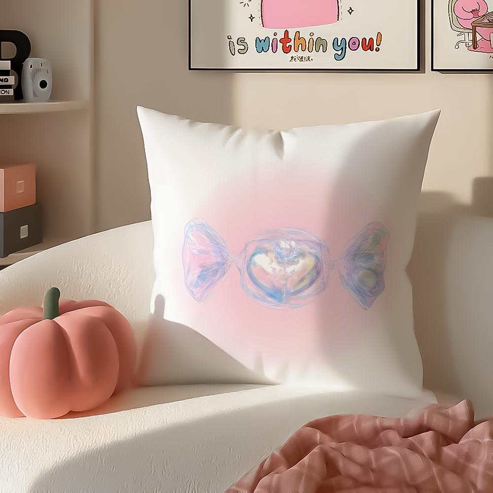 Cute Sweet Pink Candy Art Vibe Cushion Cover Pillowcase Short Plush Invisible zipper Room Sofa Cushion Cover