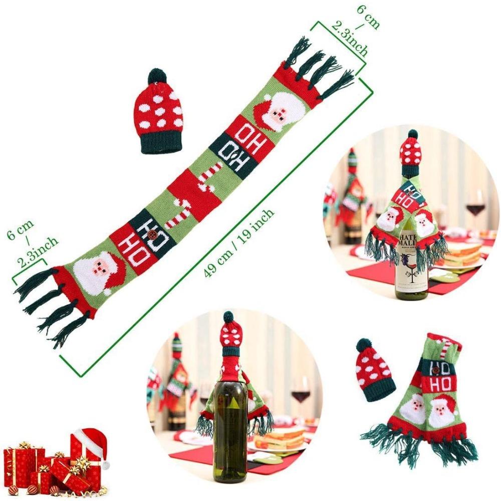 Christmas Wine Bottle Cover Mini Xmas Hat Santa Scarf Cute Wine Bottle Scarf Hat Decors for Christmas Party Table Decorations