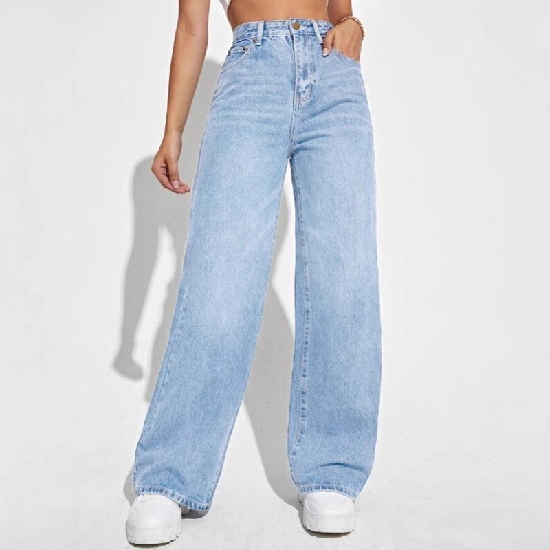 Loose straight-leg stretchy women's denim pants
