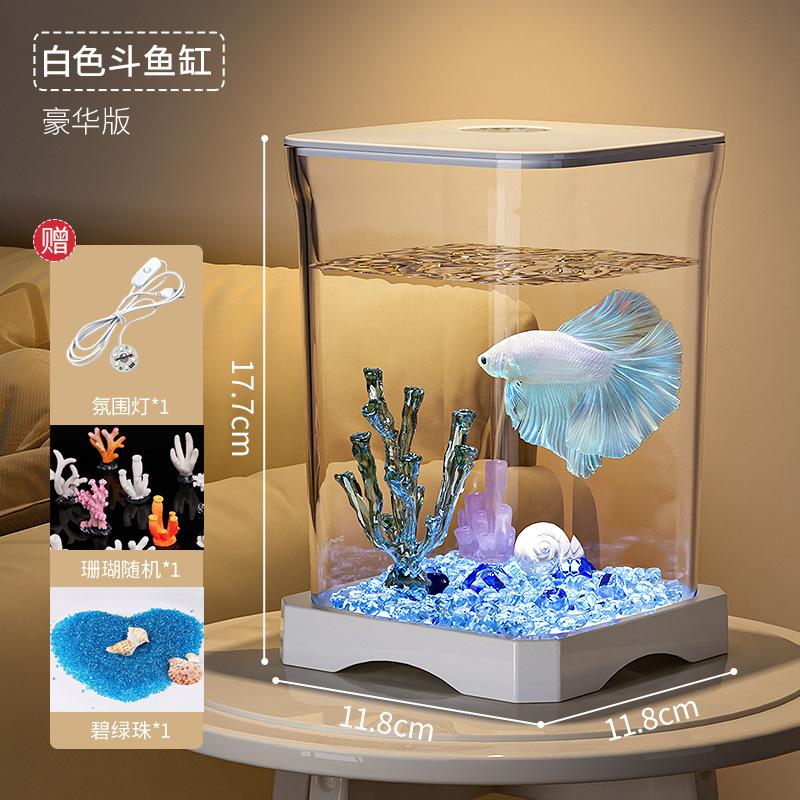 Small Desktop Aquarium with LED Light Creative Betta Fish Tank Complete Ecological Fish Tank for Home Office