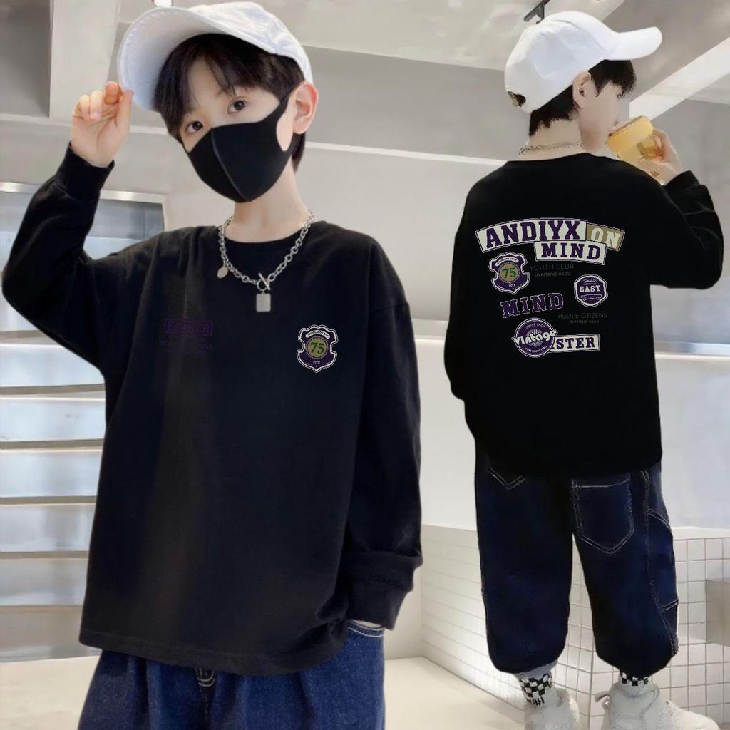 Boys' Pure Cotton Long-Sleeve T-Shirt - Casual Loose Fit, Round Neck, Spring/Autumn Style