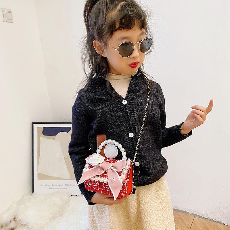 Stylish Mini Girls Handbag With Pearl Bow Design For Fashionable Princesses In Black And White Colors