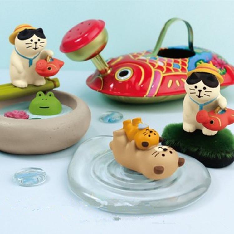 Japanese Zakka Summer Garden Cat Mini Resin Ornament Set