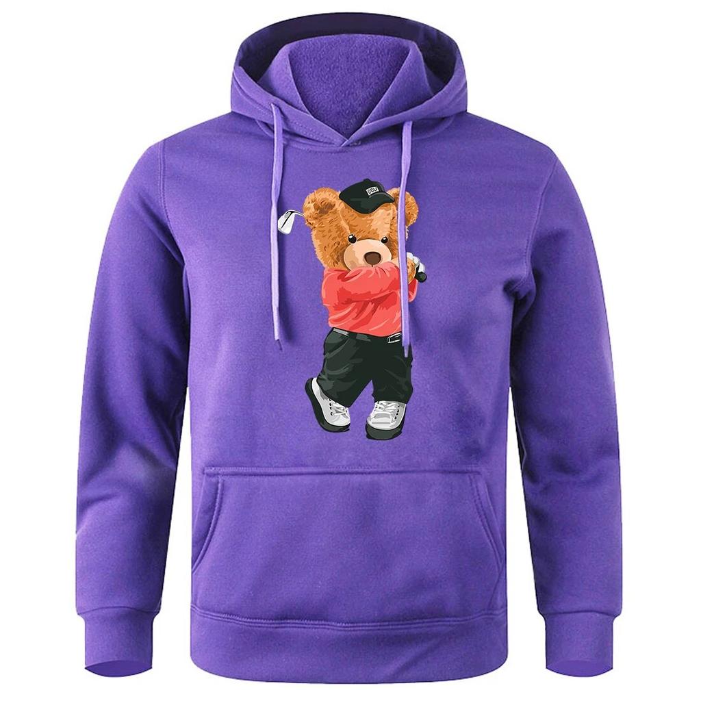 Strýček Teddy Bear hraje golf Potisk Unisex Mikina Velká volná Fleecová tepláková souprava Základní Běžné Sportovní Mikiny Klasické Kreativní Mikiny s kapucí