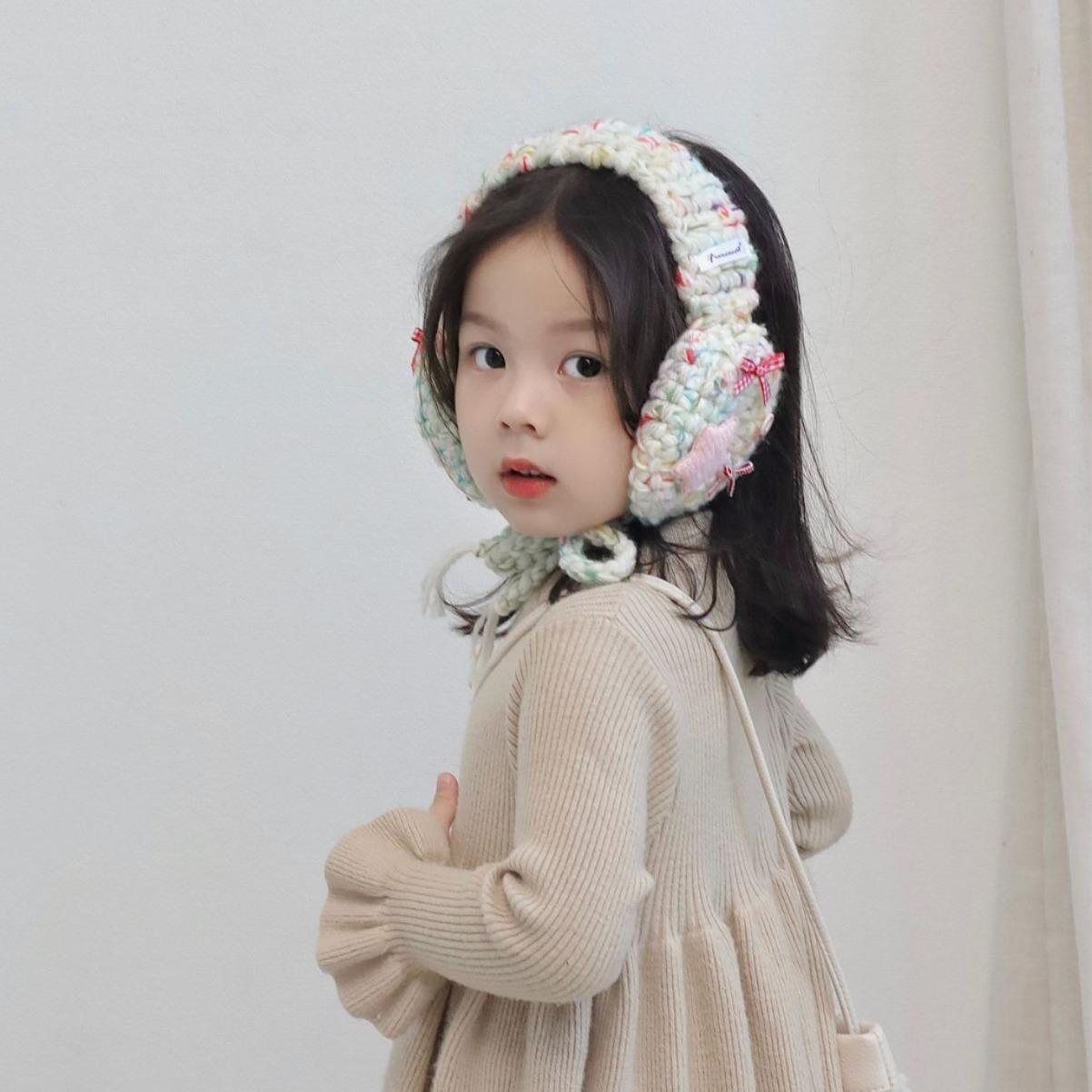 

Little star bow handmade hairball strap earmuffs women s autumn and winter warm knitted earmuffs ear warm parent-child Children s