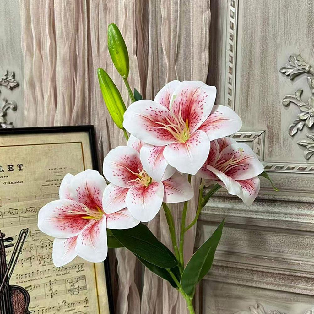 65cm Artificial Lily Flower 3D Printing Wedding Bridal Bouquet Fake Lily Bouquet  Living Room Decor