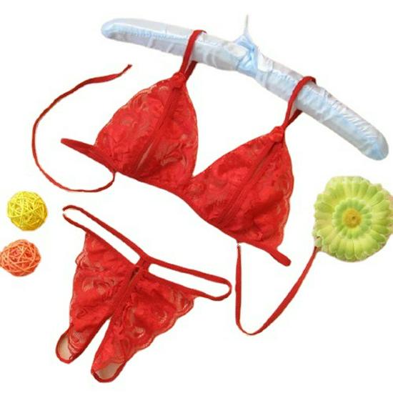 Damen Spitze Dreiteiliges Erotisches Dessous-Set - BH und Höschen 0173
