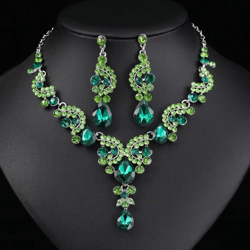 Elegant Necklace Earrings Set Rhinestone Bridal Jewelry Set Women's Accessories