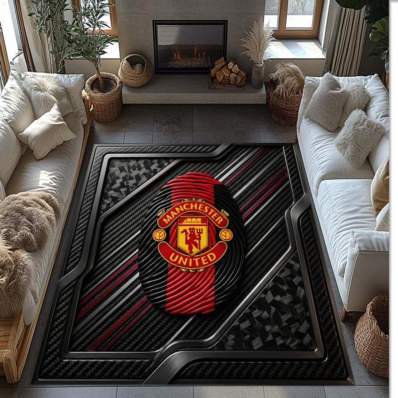 Tappeto in Flanella Stampato Manchester United Antiscivolo Morbido Poliestere Tappeto per Pavimento Tappetino Decorativo per Interni per Camera da Letto Soggiorno Divano