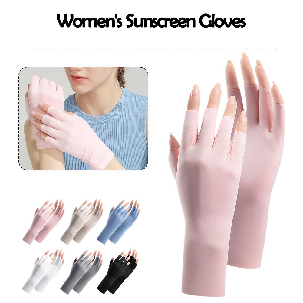 1PAIR Women Summer Sunscreen Gloves Ice Silk Half-finger Gloves Fashion Elegant UV-resistant Breathable Multicolor Driving Glove