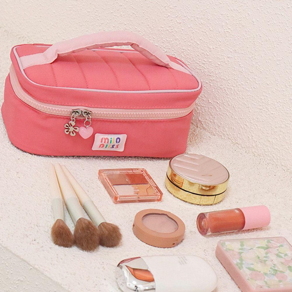 Small Fresh Macaron Cosmetic Bag Portable Large Capacity Travel Cosmetic Handbag Girl Series Storage Handbag Contrast Color