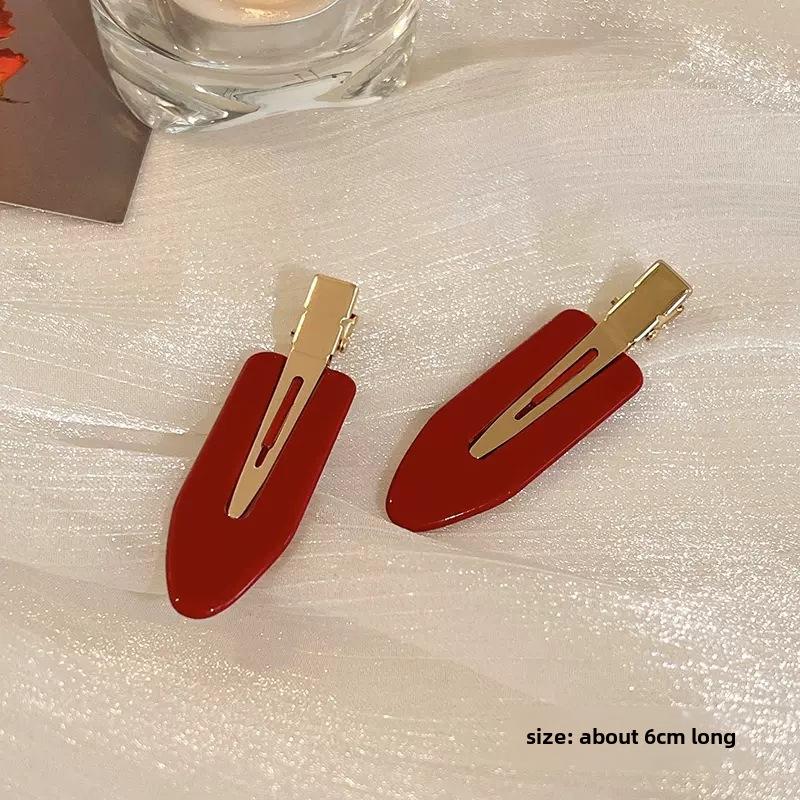 

Праздничная красная заколка для волос для женщин - боковая челка и зажим-уточка