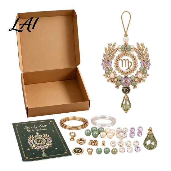 Creative Art Project for Students 12 Zodiac Beaded Ornament DIY Kit Constellation Pendant Making Craft Set Jewelry Assembly Lovers Keychain