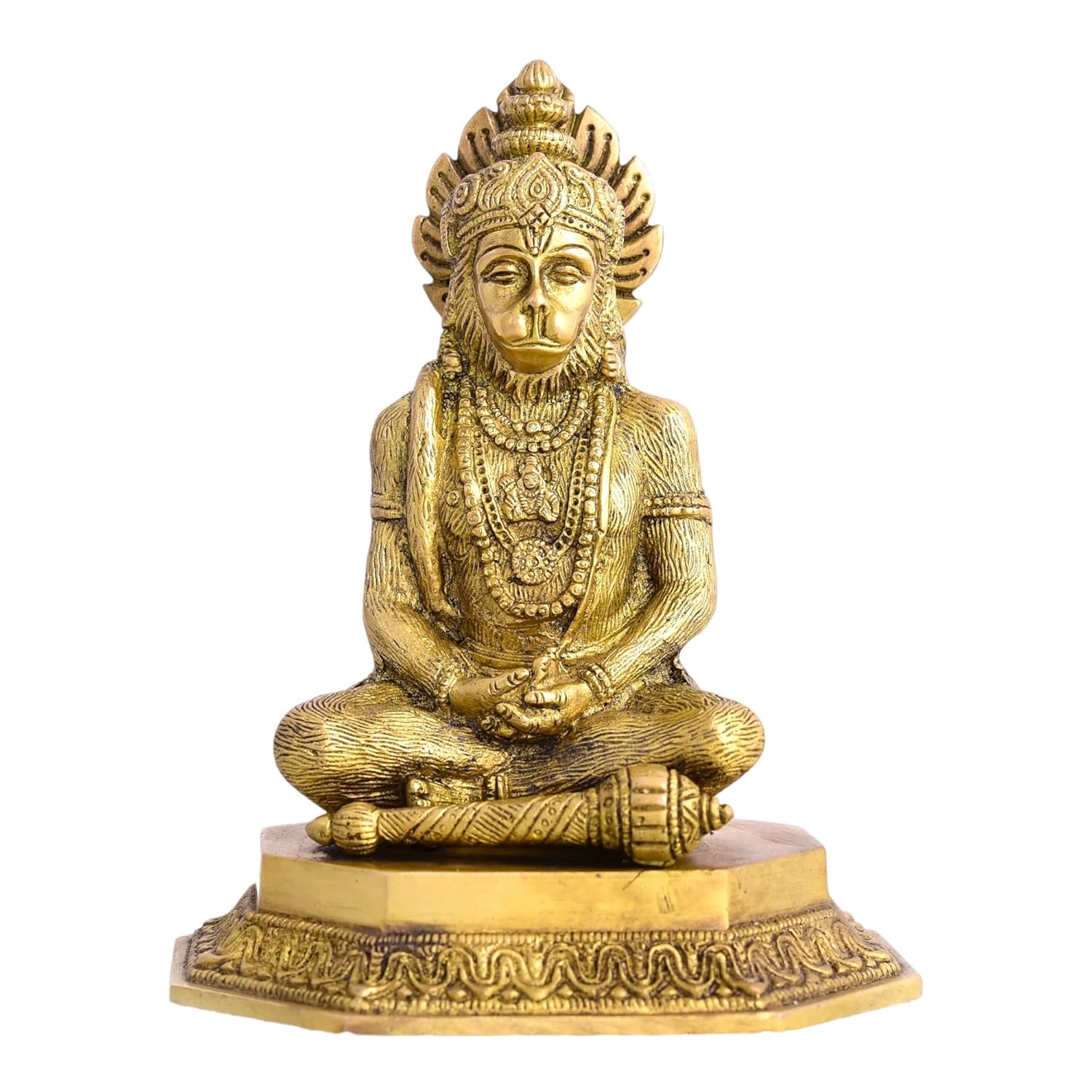 Аштадхату Идол Шри Ханумана Джи, Статуэтка Баджранг Бали в сидячей позе, Латунь - 4 дюйма