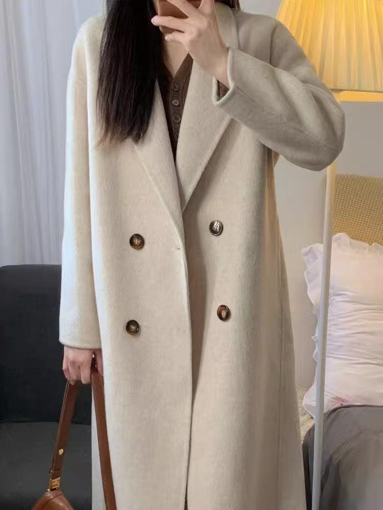 Women's Petite Mid-Length Thickened Black Wool Coat – Versatile, High-End Feel for Autumn & Winter