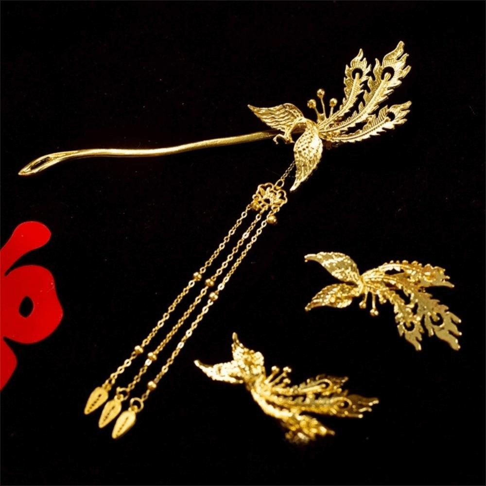 Zinc Zinc Alloy Tassel Hairpins Ancient Style Bridal Hair Ornament Phoenix Hairpin Set  Hanfu Accessories