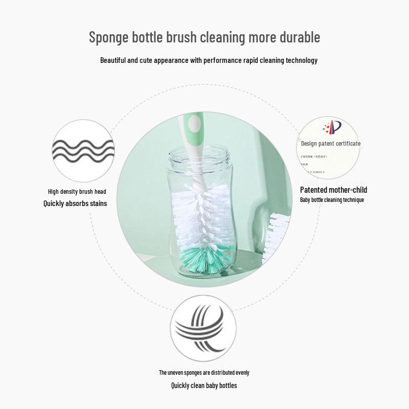 Baby Bottle & Nipple Brush Set, Long Handle Rotating Cup Brush, Thermos Cleaner