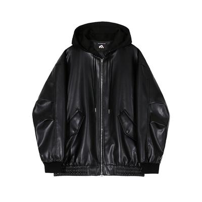 Lederjacke mit Kapuze für Herren, Frühling, neue lockere Oberseite, koreanischer Stil, trendige Lederjacke