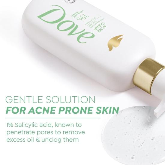 DOVE Acne Clear Serum Body Wash|1% Salicylic Acid Formula| Clears and Helps Prevent Acne | Paraben & SLS Free | 300 Ml