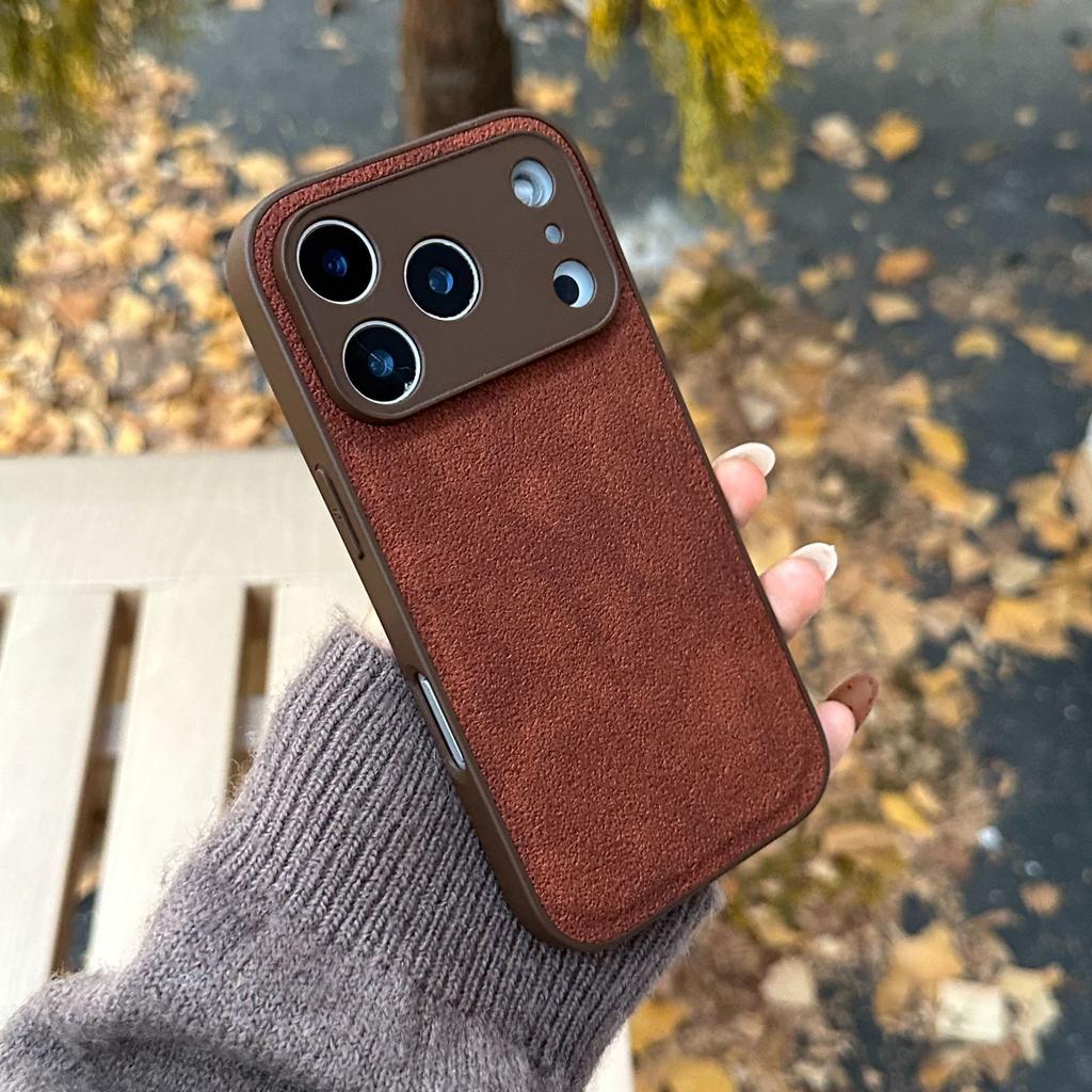 Niche style retro solid color leather pattern for iPhone17Pro max Apple 16 mobile phone case 14/15 advanced sense