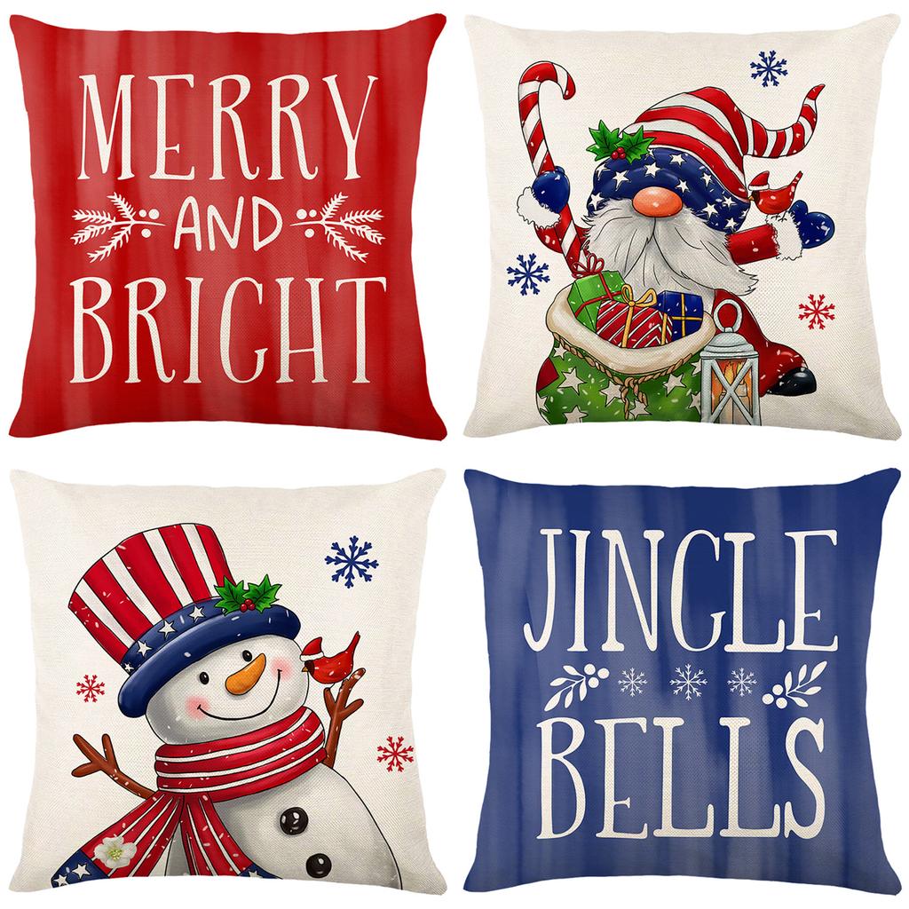 Santa Claus Polyester Printed Pillow Cover Home Living Room Sofa Cushion Cover Bedroom Cushion Cover