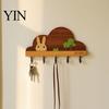 Adhesive Wall Hooks Solid Wood Key Holder with 5 Hooks, Decorative Mounted for Leashes Rack, Space Saving Organizer Entryway Kitchen And Office Rack