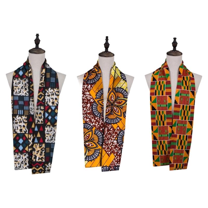 African Kente Print Scarf Stole Sash For Women Men Unisex Fashion Accessory Shawl Cotton Scarf for Black History Month