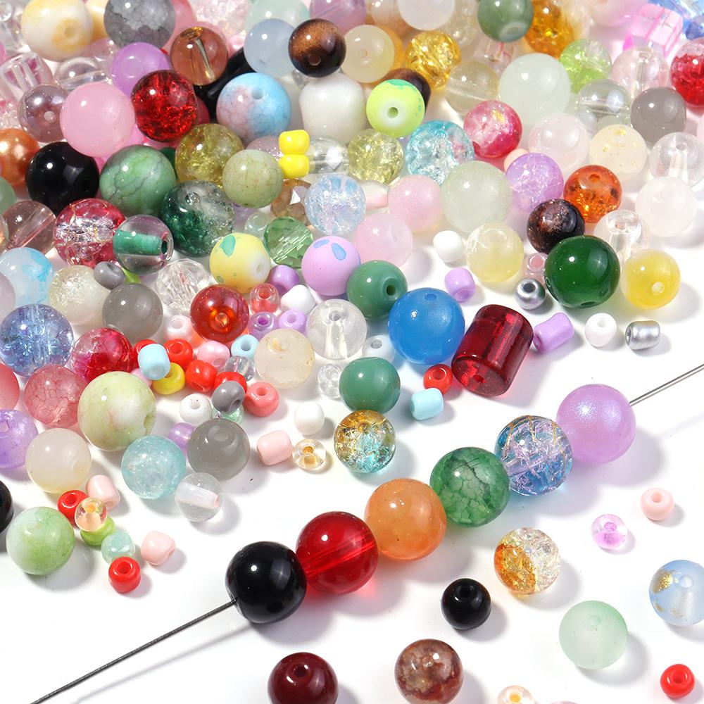 50g 3-12mm Mixed Size Glass Beads Colorful Loose Spacer Bead For Jewelry Making DIY Bracelet Necklace Phone Keychain Accessories