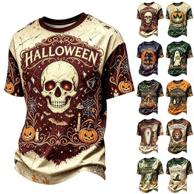 Men's Casual Short Sleeve T-Shirt with Halloween Letter Graphic Print Lightweight Breathable