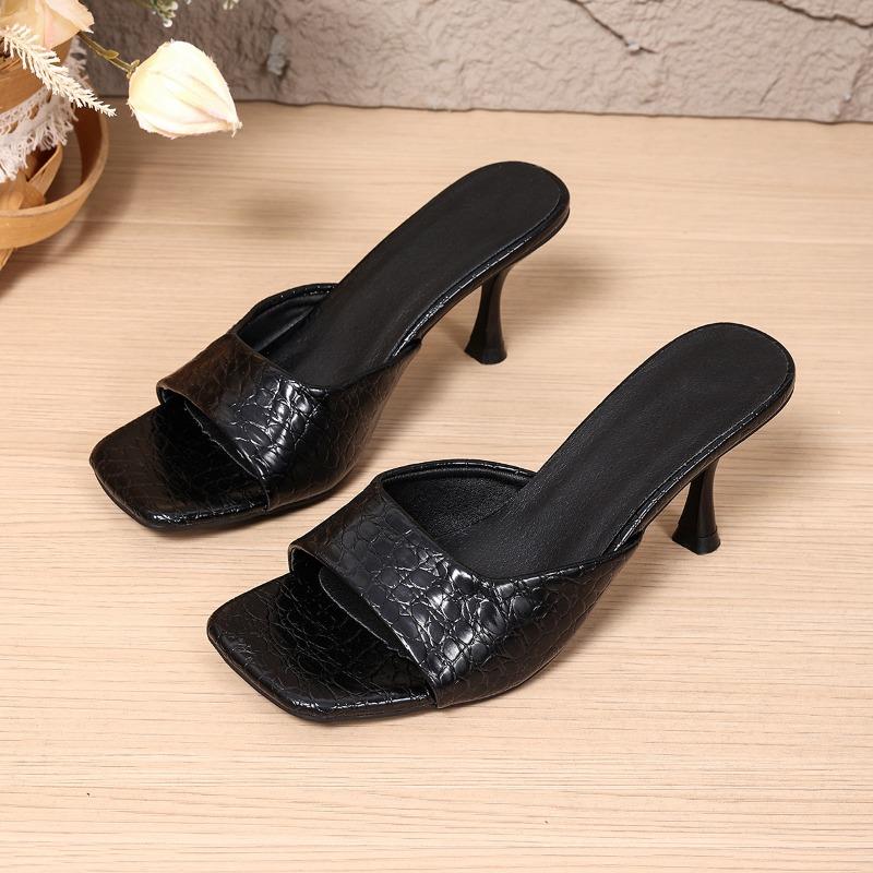 

Мода Лето Новый Стиль Шпилька Высокие Каблуки Женская Модная Уличная Квадратный Носок Открытый Носок Каменный Узор Большой Размер Шлепанцы 41 чёрный