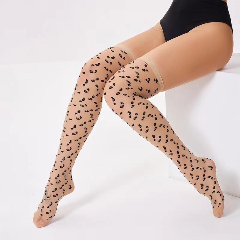 Popular Leopard Stockings Sexy Underwear Black sheer Silky Hosiery Summer See Through Socks Thigh High Stockings medias