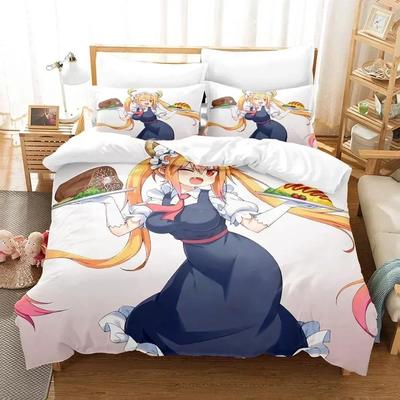 3D Kawaii Girl Miss Kobayashi's Dragon Maid Bedding Set Three-piece Set Adult Kid Bedroom Duvet Cover Sets Home Textiles