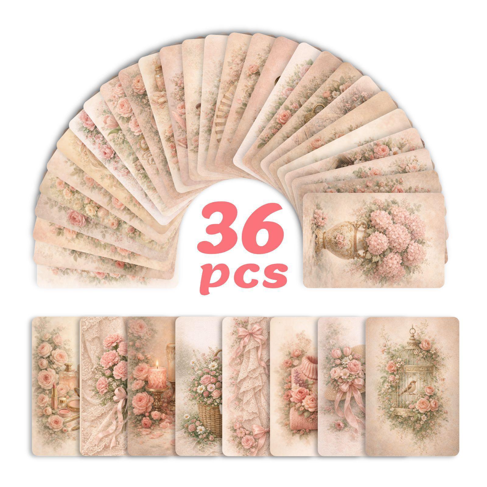 

36 Retro Pink Rose Decorative Cards Creative Romantic Pastoral Message Cards Can Be Handwritten Cards RXHB0453