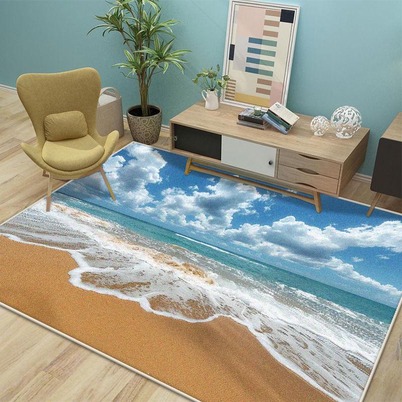 Modern Style Beach Living Room Carpet Antiskid Bedroom Decoration 3D Rug Lint-free Soft Entrance Door Mat Easy Clean Washable
