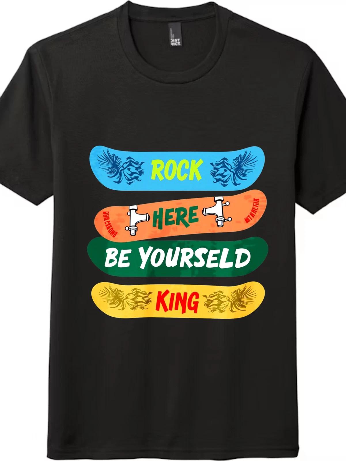 Rock Here Be Yourself King Skateboard kids boys T-Shirt Skater Streetwear Graphic kids boy kids boy tee 120