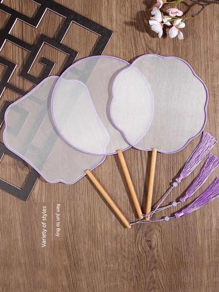 Light Colorful Real Silk Circular Fan Blank Transparent Meticulous Painting Hand-Painted Fan Ancient Style Han Chinese Clothing Props Decals Embroider