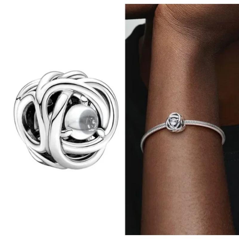 Silver S925 Twelve Month Birthstone Heart Eternity Charms Beads Pendant Fit Original Bracelet for Women DIY Fine Jewelry