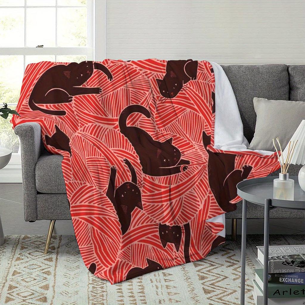 Funny black cat and leaf pattern Flannel printed blanket suitable for all seasons suitable for living room office sofa travel