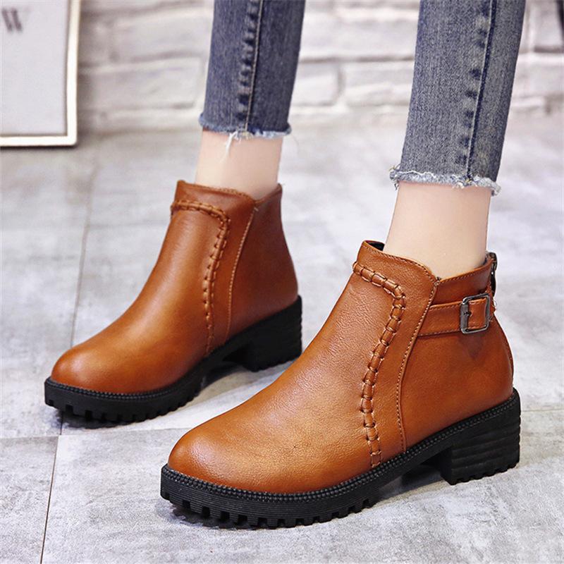 Large Size Shoes Women Thick Sole Mid-heel Ankle Boots Women 2025 New Women Thick Heel Women's Boots Botas De Mujer