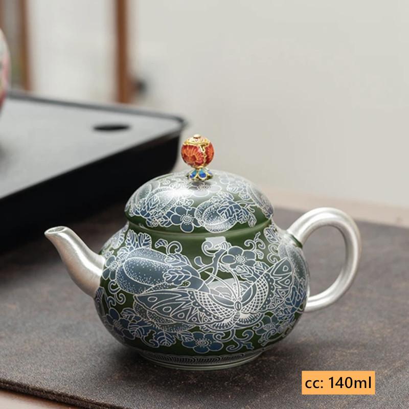 

140 мл Высококачественный посеребренный керамический чайник Индивидуальные портативные чайные наборы Ручная работа Красота Ситечко для чая Китайский чайный набор Подарки