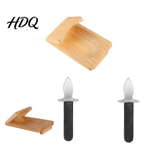 Portable Seafood Sheller Oyster Shucker Cutter with Clamp Stainless Steel Blade And Ergonomic Durable Shucking Kit Wood Base Design Non-slip Opener