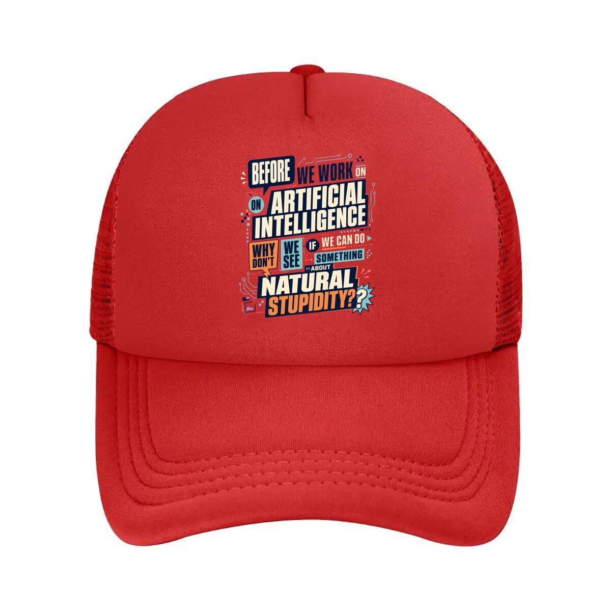 Natural Stupidity AI Humor Typograph Mesh Baseball Cap Hip Hop Adjustable